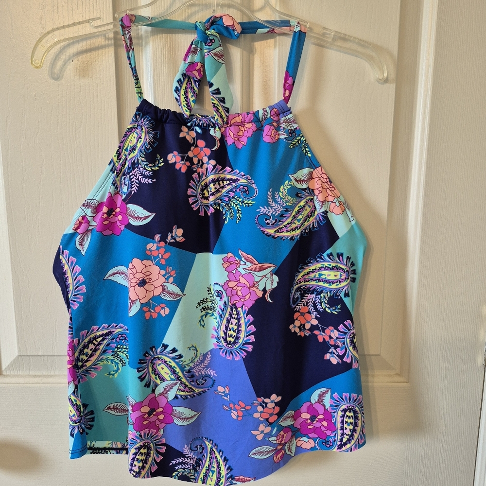 APT. 9 Vibrant Colorful Paisley Womens Floral Halter Padded Tanki Summer Top NWT